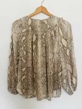 Current Air Anthropologie Snakeskin Balloon Sleeve Blouse XS Like New